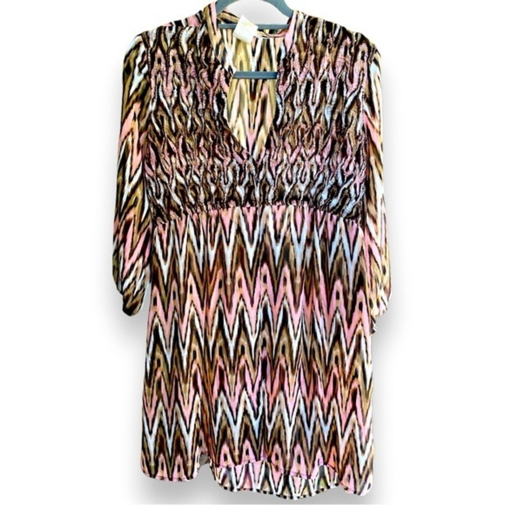 Laundry by Shelli Segal Sheer Coverup Abstract Chevron Line Bohemian Beach Dress